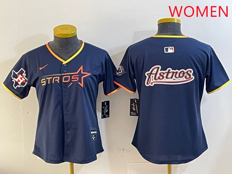 Women Houston Astros Blank Drak Blue Three generations Joint Name 2025 Nike MLB Jersey style 17->women mlb jersey->Women Jersey